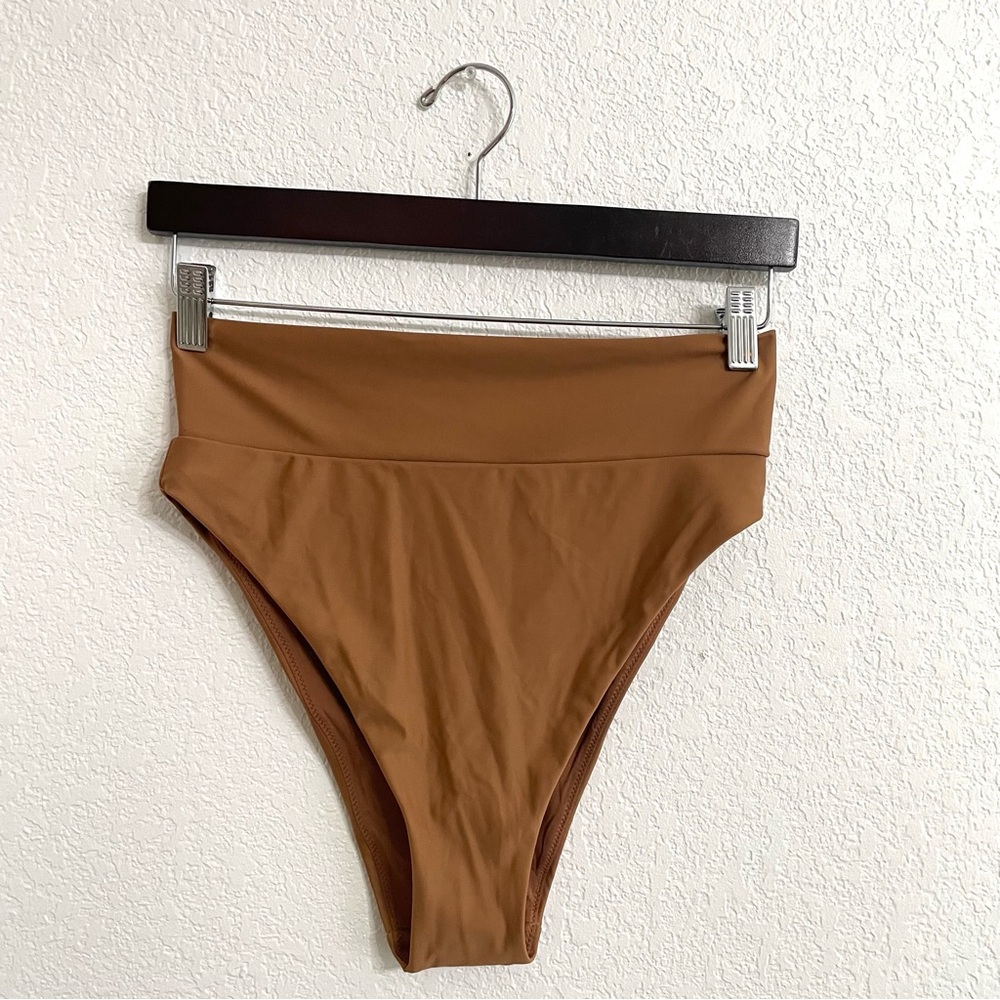 NWT Aerie Womens Swim Bikini Bottoms Brown High Cut Cheeky Size Large
